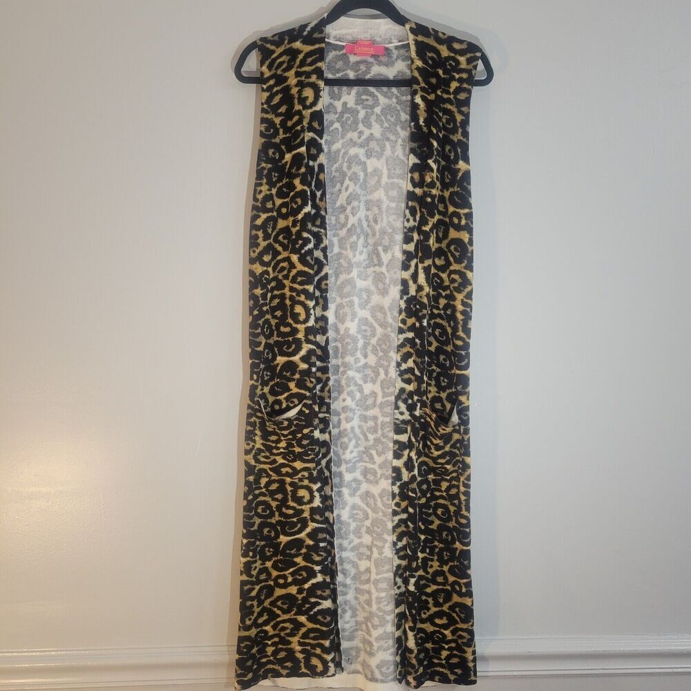 Catherine Malandrino Size Small Leopard‎ Animal Print Duster Vest Cardigan